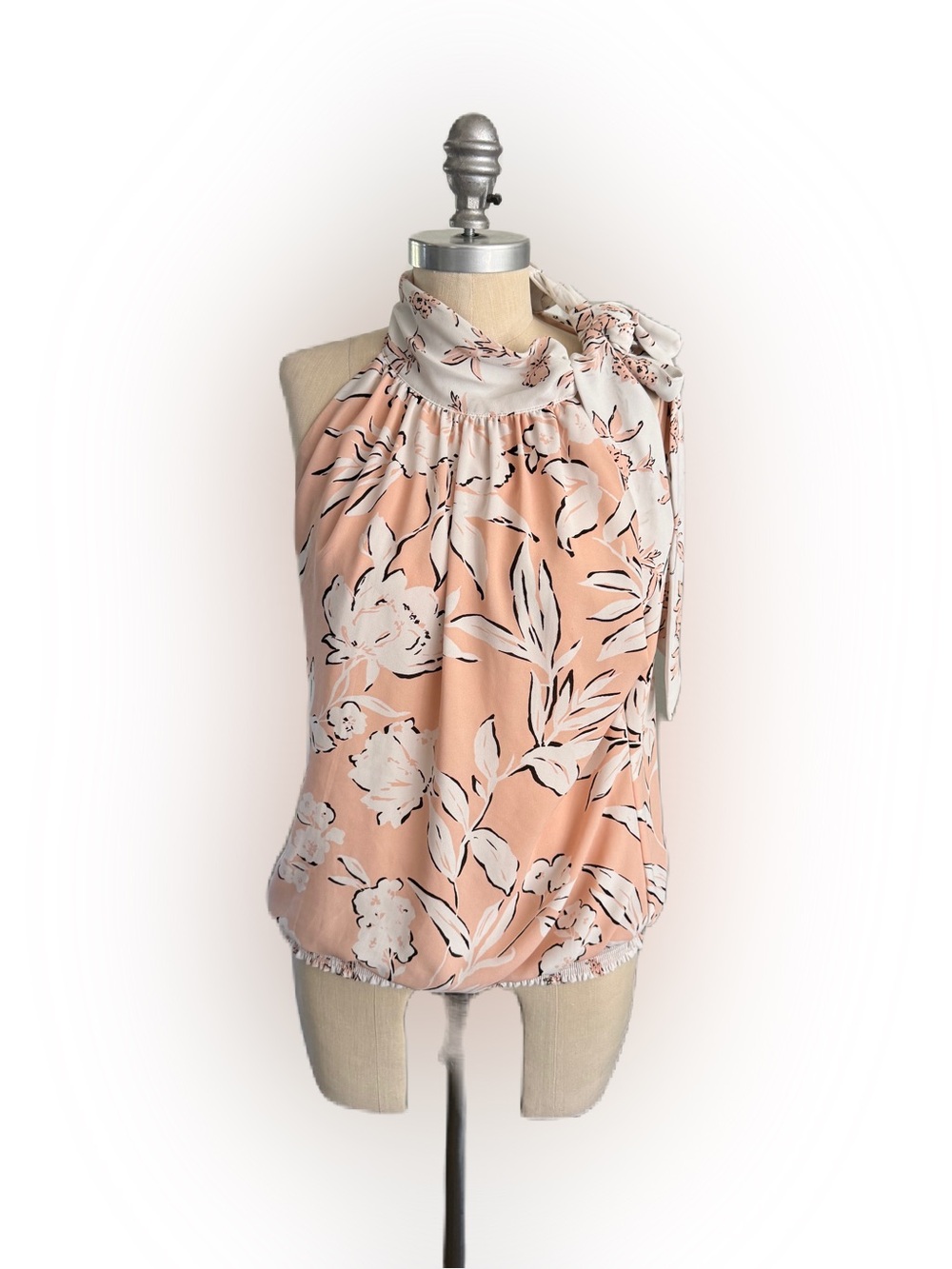 White House Black Market Peach Pink Floral Halter Lined Camisole Top. Size Small